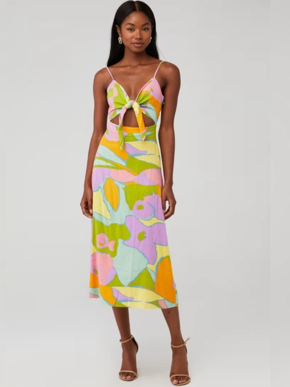 Show Me Your Mumu NWT Moby Midi Tie front dress in Summer Sorbet- XS